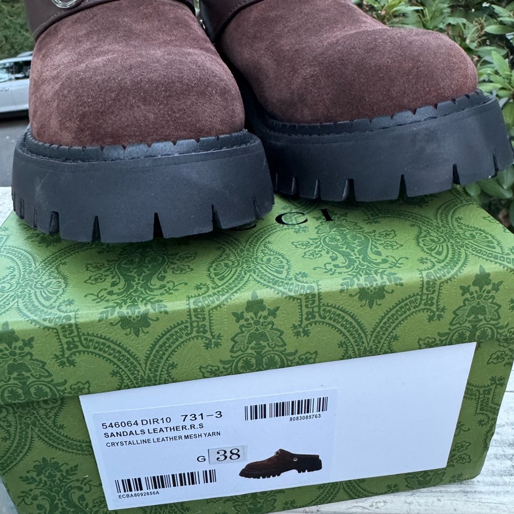 Brown Suede Mules with Silver Accents - Picture 2 of 6